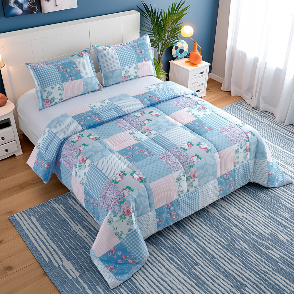 Luxury Bags In Pakistan - 2/3pcs Luxury Comforter Set, Blue Checkered
